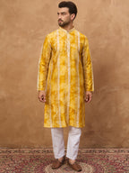 Men Yellow Silk Blend Shibori Embroidered Straight Kurta-MKU1540
