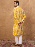 Men Yellow Silk Blend Shibori Embroidered Straight Kurta-MKU1540