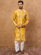 Men Yellow Silk Blend Shibori Embroidered Straight Kurta-MKU1540