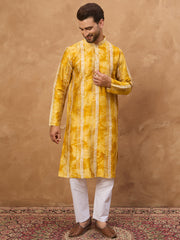 Men Yellow Silk Blend Shibori Embroidered Straight Kurta-MKU1540
