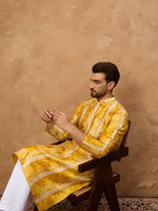Men Yellow Silk Blend Shibori Embroidered Straight Kurta-MKU1540