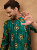 Men Teal Viscose Rayon Ethnic Motifs Printed Straight Kurta-MKU1541