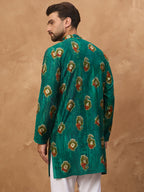Men Teal Viscose Rayon Ethnic Motifs Printed Straight Kurta-MKU1541