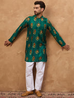 Men Teal Viscose Rayon Ethnic Motifs Printed Straight Kurta-MKU1541