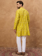 Men Yellow Viscose Rayon Ethnic Motifs Printed Straight Kurta-MKU1542