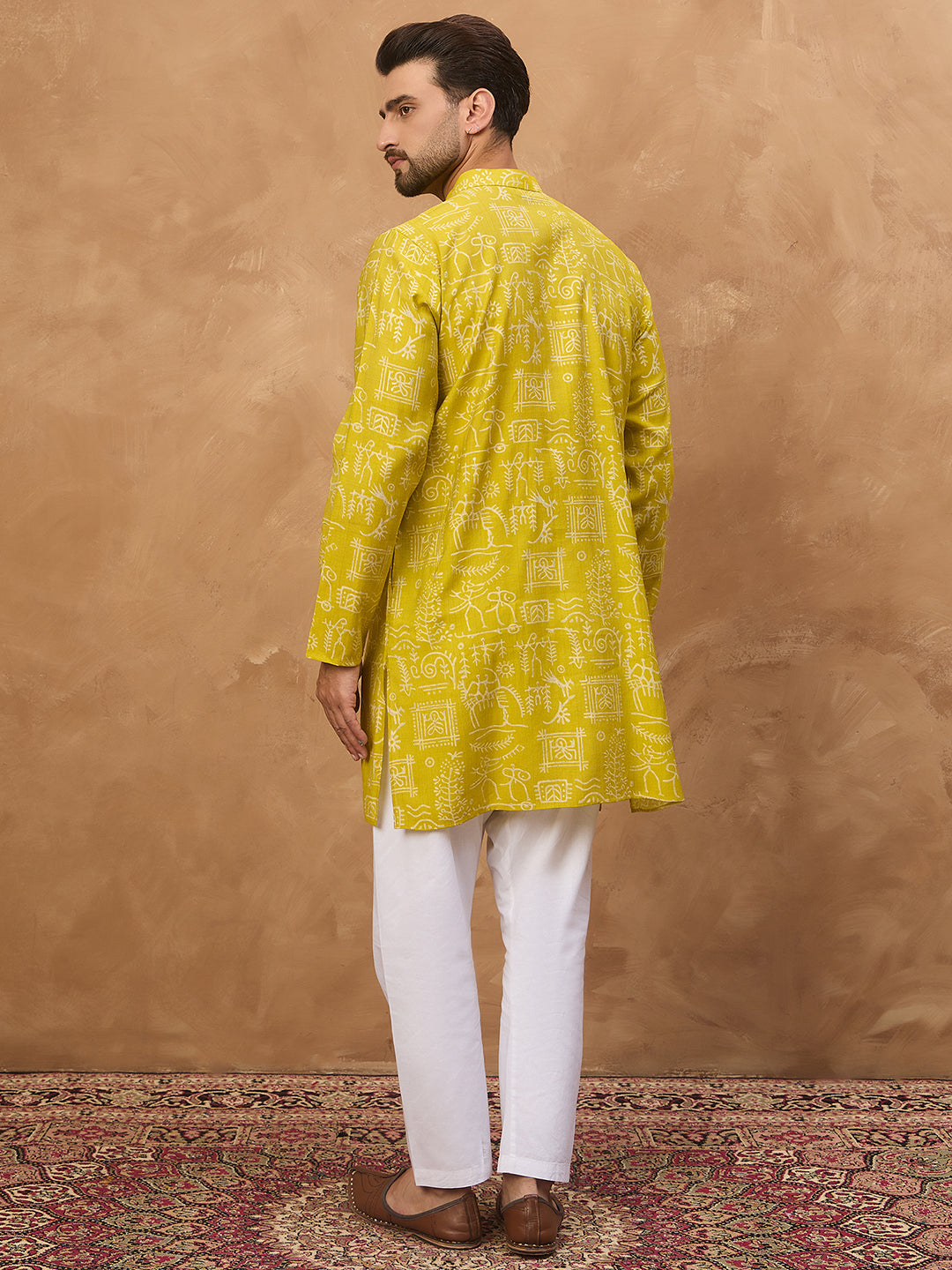 Men Yellow Viscose Rayon Ethnic Motifs Printed Straight Kurta-MKU1542