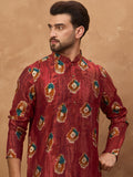 Men Red Viscose Rayon Ethnic Motifs Printed Straight Kurta-MKU1544