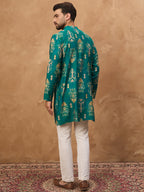 Men Blue Viscose Rayon Ikat Printed Straight Kurta-MKU1546