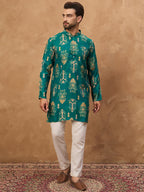 Men Blue Viscose Rayon Ikat Printed Straight Kurta-MKU1546