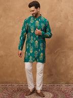Men Blue Viscose Rayon Ikat Printed Straight Kurta-MKU1546