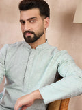 Men Blue Silk Blend Geometric Embroidered Straight Kurta-MKU1548