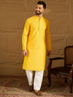 Men Yellow Viscose Rayon Solid Embroidered Straight Kurta-MKU1552