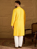 Men Yellow Viscose Rayon Solid Embroidered Straight Kurta-MKU1552
