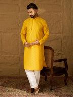 Men Yellow Viscose Rayon Solid Embroidered Straight Kurta-MKU1552