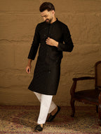 Men Black Viscose Rayon Solid Embroidered Straight Kurta-MKU1554
