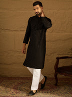 Men Black Viscose Rayon Solid Embroidered Straight Kurta-MKU1554