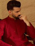 Men Maroon Viscose Rayon Solid Embroidered Straight Kurta-MKU1558