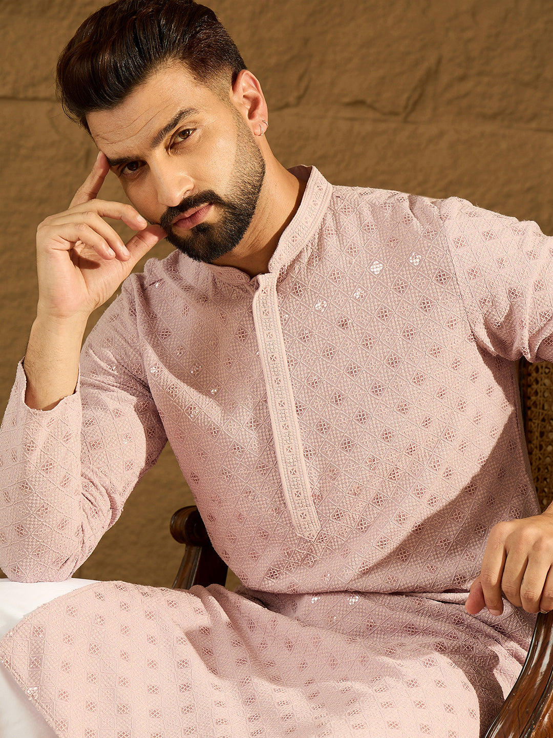 Men Purple Viscose Rayon Solid Embroidered Straight Kurta-MKU1583