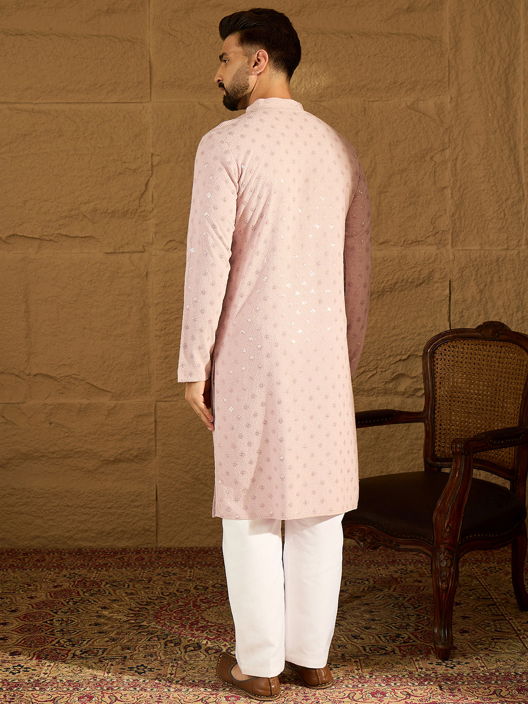 Men Purple Viscose Rayon Solid Embroidered Straight Kurta-MKU1583