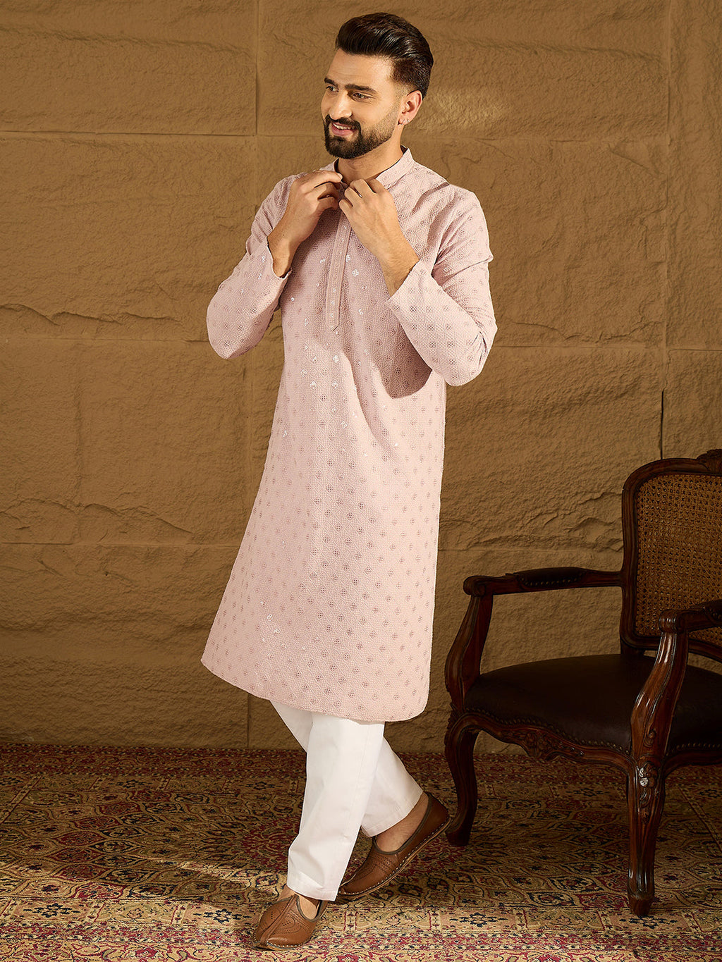 Men Purple Viscose Rayon Solid Embroidered Straight Kurta-MKU1583