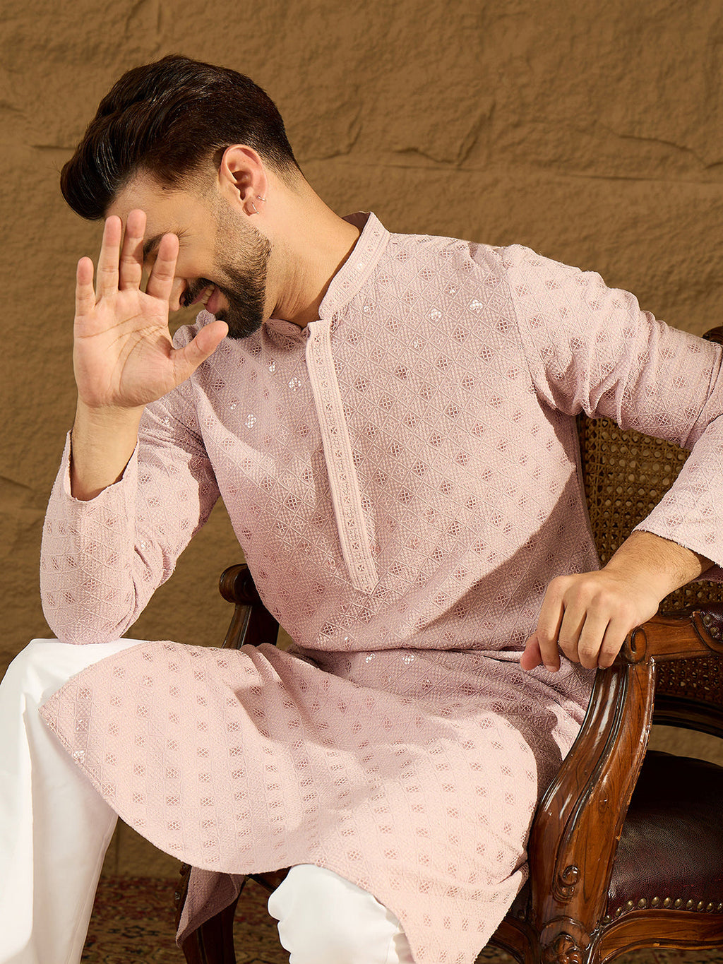 Men Purple Viscose Rayon Solid Embroidered Straight Kurta-MKU1583