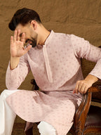 Men Purple Viscose Rayon Solid Embroidered Straight Kurta-MKU1583