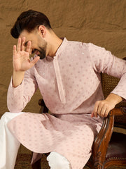 Men Purple Viscose Rayon Solid Embroidered Straight Kurta-MKU1583