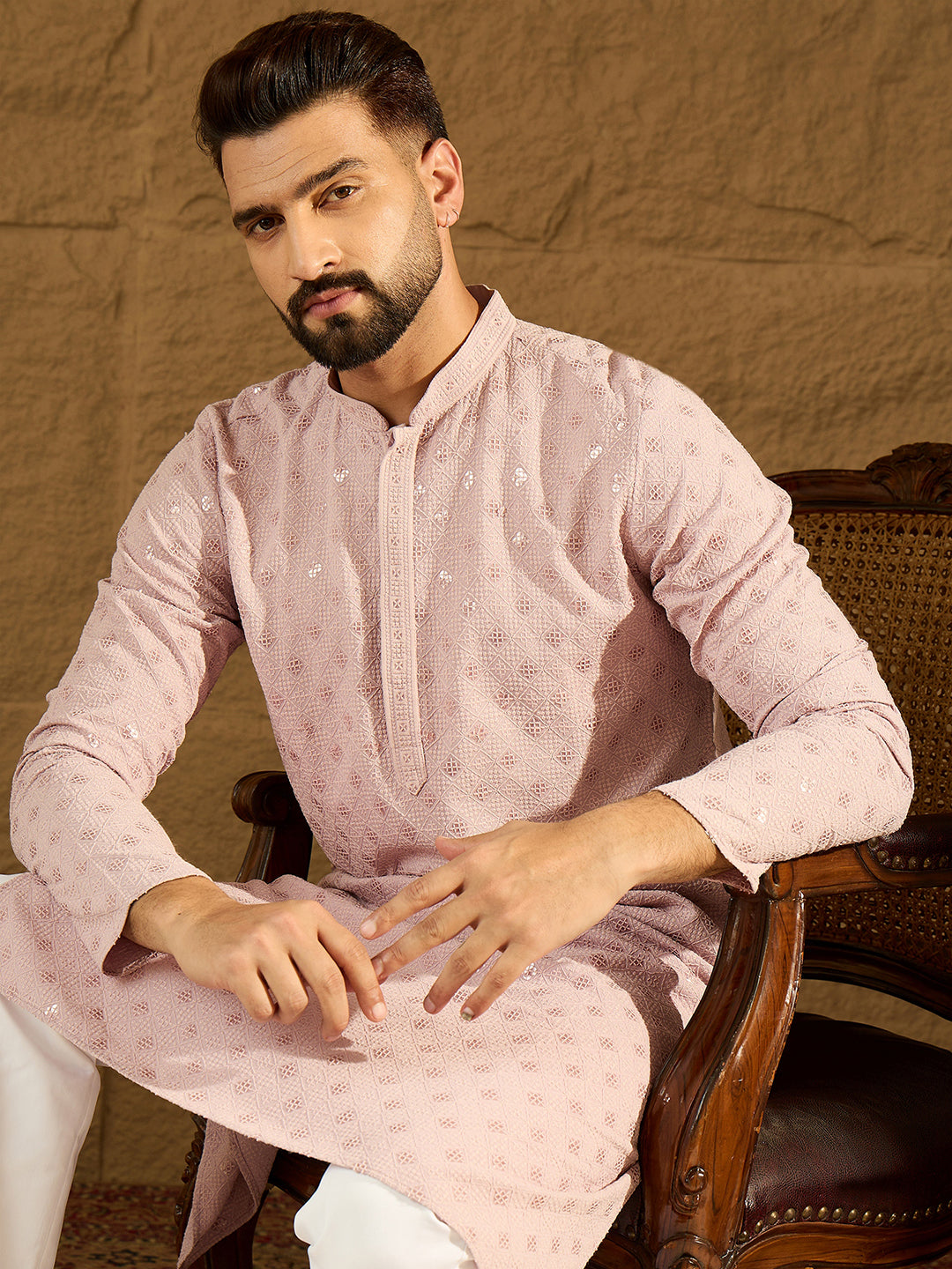 Men Purple Viscose Rayon Solid Embroidered Straight Kurta-MKU1583