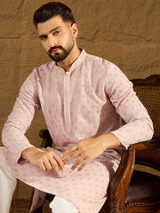 Men Purple Viscose Rayon Solid Embroidered Straight Kurta-MKU1583