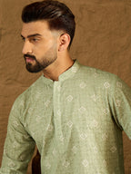 Men Green Viscose Rayon Bandhani Embroidered Straight Kurta-MKU1584