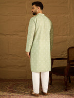 Men Green Viscose Rayon Bandhani Embroidered Straight Kurta-MKU1584
