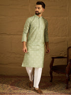 Men Green Viscose Rayon Bandhani Embroidered Straight Kurta-MKU1584