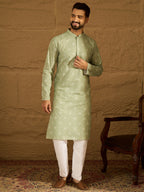 Men Green Viscose Rayon Bandhani Embroidered Straight Kurta-MKU1584