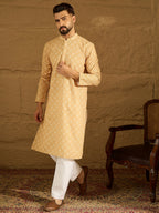 Men Yellow Viscose Rayon Bandhani Embroidered Straight Kurta-MKU1585