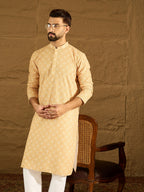 Men Yellow Viscose Rayon Bandhani Embroidered Straight Kurta-MKU1585