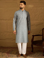 Men Blue Viscose Rayon Bandhani Embroidered Straight Kurta-MKU1586