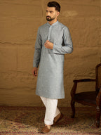 Men Blue Viscose Rayon Bandhani Embroidered Straight Kurta-MKU1586