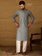 Men Blue Viscose Rayon Bandhani Embroidered Straight Kurta-MKU1586