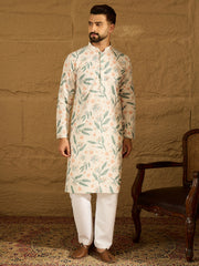 Men White Viscose Rayon Floral Embroidered Straight Kurta-MKU1597