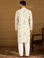 Men White Viscose Rayon Floral Embroidered Straight Kurta-MKU1597