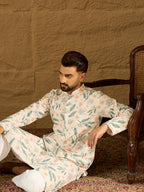 Men White Viscose Rayon Floral Embroidered Straight Kurta-MKU1597