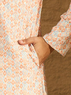 Men Orange Viscose Rayon Geometric Printed Straight Kurta-MKU1600