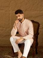 Men Orange Viscose Rayon Geometric Printed Straight Kurta-MKU1600