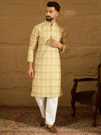 Men Yellow Viscose Rayon Geometric Printed Straight Kurta-MKU1601