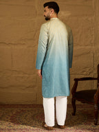 Men Blue Cotton Bandhani Embroidered Straight Kurta-MKU1602