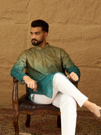 Men Green Cotton Bandhani Embroidered Straight Kurta-MKU1603