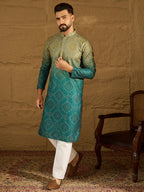 Men Green Cotton Bandhani Embroidered Straight Kurta-MKU1603