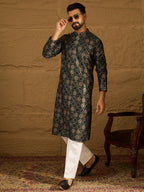Men Black Viscose Rayon Geometric Printed Straight Kurta-MKU1606