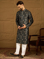 Men Black Viscose Rayon Geometric Printed Straight Kurta-MKU1606