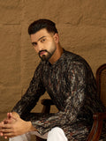 Men Black Viscose Rayon Striped Printed Straight Kurta-MKU1607